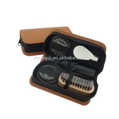 OEM High Class Shoes Care Kit Travel Shoes Shine Brush Polish Kit with PU Leather Sleek Elegant Case 5 Pieces Private Logo